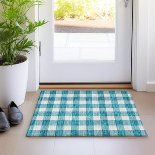 Piper Looms Mayfield Plaid AMF923 Teal Machine Washable Area Rug Scatter Lifestyle Image Feature