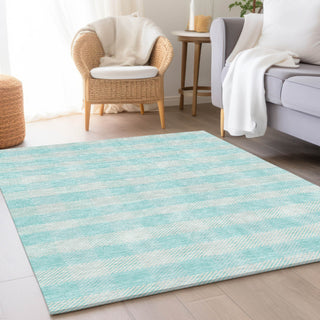 Piper Looms Mayfield Plaid AMF924 Aqua Machine Washable Area Rug Lifestyle Image Feature
