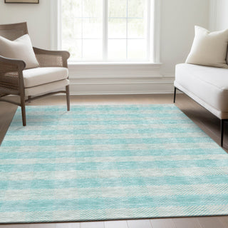 Piper Looms Mayfield Plaid AMF924 Aqua Machine Washable Area Rug Lifestyle Image Feature