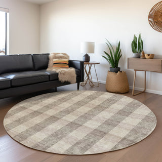 Piper Looms Mayfield Plaid AMF924 Beige Machine Washable Area Rug Round Lifestyle Image Feature