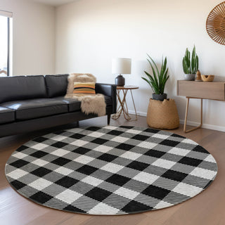 Piper Looms Mayfield Plaid AMF924 Black Machine Washable Area Rug Round Lifestyle Image Feature