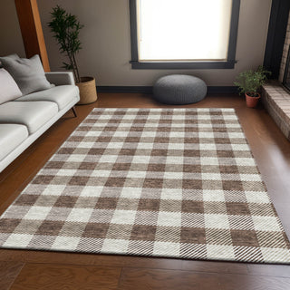 Piper Looms Mayfield Plaid AMF924 Brown Machine Washable Area Rug Lifestyle Image Feature
