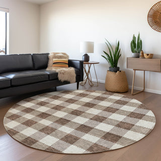 Piper Looms Mayfield Plaid AMF924 Brown Machine Washable Area Rug Round Lifestyle Image Feature