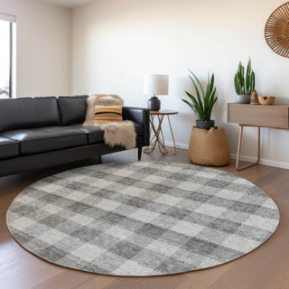 Piper Looms Mayfield Plaid AMF924 Gray Machine Washable Area Rug Round Lifestyle Image Feature