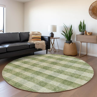 Piper Looms Mayfield Plaid AMF924 Green Machine Washable Area Rug Round Lifestyle Image Feature
