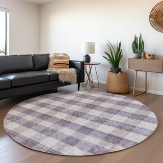 Piper Looms Mayfield Plaid AMF924 Lavender Machine Washable Area Rug Round Lifestyle Image Feature