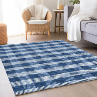 Piper Looms Mayfield Plaid AMF924 Navy Machine Washable Area Rug Lifestyle Image Feature