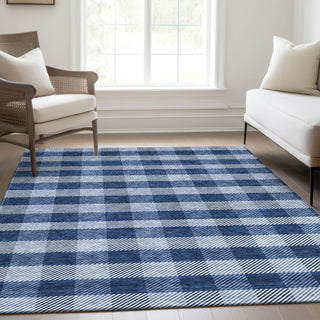 Piper Looms Mayfield Plaid AMF924 Navy Machine Washable Area Rug Lifestyle Image Feature