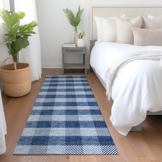 Piper Looms Mayfield Plaid AMF924 Navy Machine Washable Area Rug Runner Lifestyle Image Feature