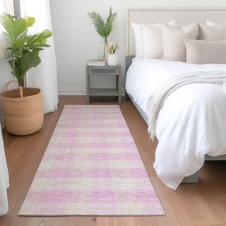 Piper Looms Mayfield Plaid AMF924 Pink Machine Washable Area Rug Runner Lifestyle Image Feature
