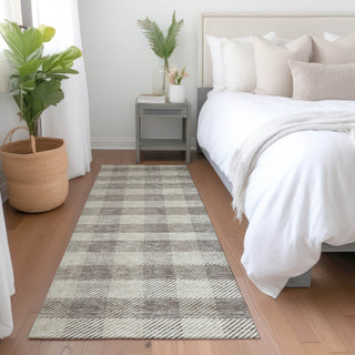 Piper Looms Mayfield Plaid AMF924 Taupe Machine Washable Area Rug Runner Lifestyle Image Feature
