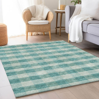 Piper Looms Mayfield Plaid AMF924 Teal Machine Washable Area Rug Lifestyle Image Feature