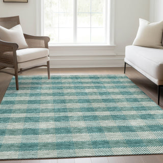 Piper Looms Mayfield Plaid AMF924 Teal Machine Washable Area Rug Lifestyle Image Feature