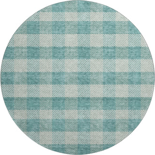 Piper Looms Mayfield Plaid AMF924 Teal Machine Washable Area Rug Round Main Image
