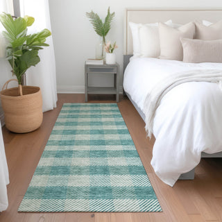 Piper Looms Mayfield Plaid AMF924 Teal Machine Washable Area Rug Runner Lifestyle Image Feature