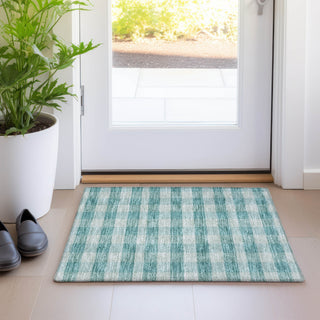 Piper Looms Mayfield Plaid AMF924 Teal Machine Washable Area Rug Scatter Lifestyle Image Feature