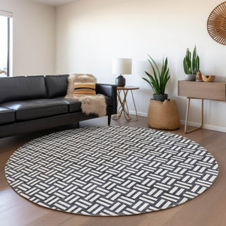 Piper Looms Mayfield Squares AMF925 Black Machine Washable Area Rug Round Lifestyle Image Feature