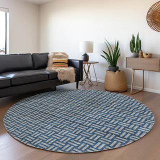Piper Looms Mayfield Squares AMF925 Blue Machine Washable Area Rug Round Lifestyle Image Feature