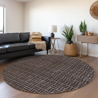 Piper Looms Mayfield Squares AMF925 Chocolate Machine Washable Area Rug Round Lifestyle Image Feature