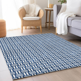 Piper Looms Mayfield Squares AMF925 Navy Machine Washable Area Rug Lifestyle Image Feature