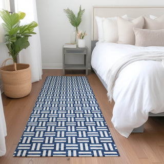 Piper Looms Mayfield Squares AMF925 Navy Machine Washable Area Rug Runner Lifestyle Image Feature