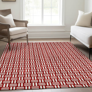 Piper Looms Mayfield Squares AMF925 Red Machine Washable Area Rug Lifestyle Image Feature