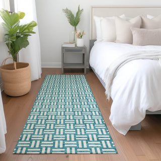 Piper Looms Mayfield Squares AMF925 Teal Machine Washable Area Rug Runner Lifestyle Image Feature