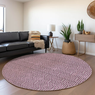 Piper Looms Mayfield Geometric AMF926 Eggplant Machine Washable Area Rug Round Lifestyle Image Feature