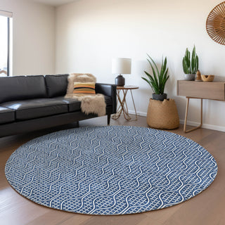 Piper Looms Mayfield Geometric AMF926 Navy Machine Washable Area Rug Round Lifestyle Image Feature