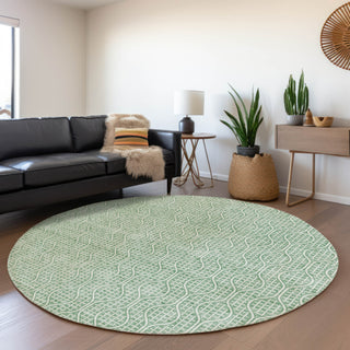 Piper Looms Mayfield Geometric AMF926 Sage Machine Washable Area Rug Round Lifestyle Image Feature