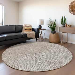 Piper Looms Mayfield Geometric AMF926 Taupe Machine Washable Area Rug Round Lifestyle Image Feature