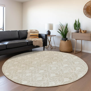 Piper Looms Mayfield Geometric AMF927 Beige Machine Washable Area Rug Round Lifestyle Image Feature