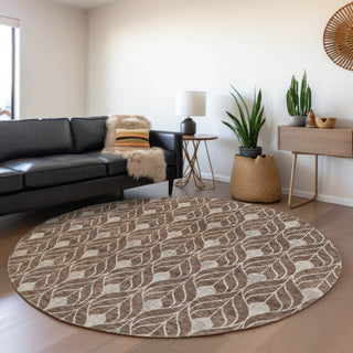 Piper Looms Mayfield Geometric AMF927 Chocolate Machine Washable Area Rug Round Lifestyle Image Feature