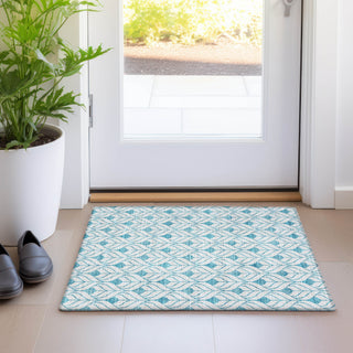 Piper Looms Mayfield Geometric AMF927 Teal Machine Washable Area Rug Scatter Lifestyle Image Feature