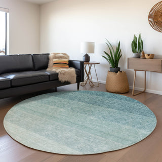 Piper Looms Mayfield Ombre AMF928 Teal Machine Washable Area Rug Round Lifestyle Image Feature