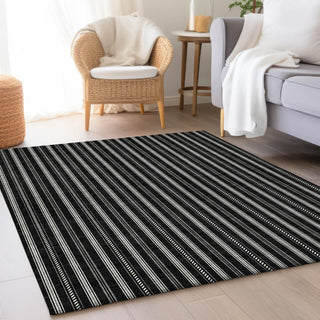 Piper Looms Mayfield Stripes AMF929 Black Machine Washable Area Rug Lifestyle Image Feature