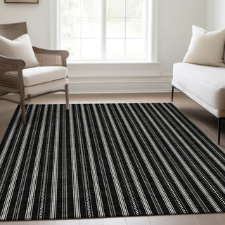 Piper Looms Mayfield Stripes AMF929 Black Machine Washable Area Rug Lifestyle Image Feature