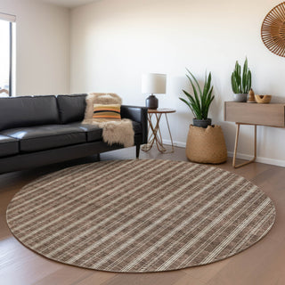 Piper Looms Mayfield Stripes AMF929 Brown Machine Washable Area Rug Round Lifestyle Image Feature