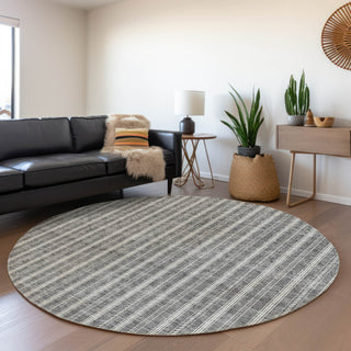 Piper Looms Mayfield Stripes AMF929 Gray Machine Washable Area Rug Round Lifestyle Image Feature