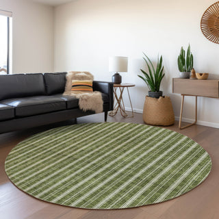 Piper Looms Mayfield Stripes AMF929 Olive Machine Washable Area Rug Round Lifestyle Image Feature