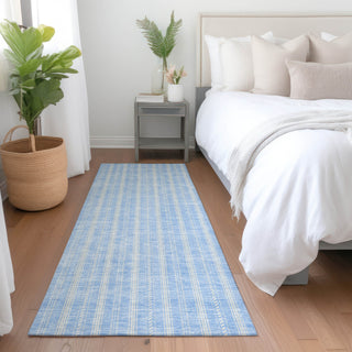 Piper Looms Mayfield Stripes AMF929 Sky Machine Washable Area Rug Runner Lifestyle Image Feature