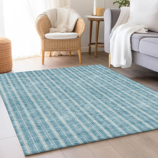 Piper Looms Mayfield Stripes AMF929 Teal Machine Washable Area Rug Lifestyle Image Feature