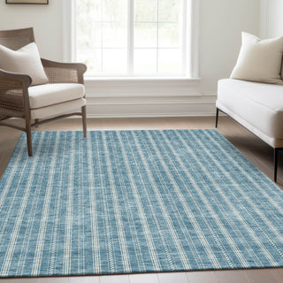 Piper Looms Mayfield Stripes AMF929 Teal Machine Washable Area Rug Lifestyle Image Feature