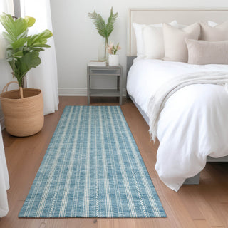 Piper Looms Mayfield Stripes AMF929 Teal Machine Washable Area Rug Runner Lifestyle Image Feature