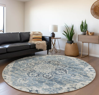 Piper Looms Mayfield Ornate AMF93 Blue Machine Washable Area Rug Round Lifestyle Image Feature