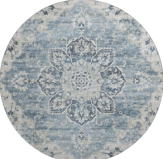 Piper Looms Mayfield Ornate AMF93 Blue Machine Washable Area Rug Round Main Image