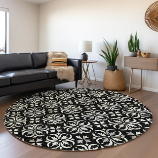 Piper Looms Mayfield Floral AMF930 Black Machine Washable Area Rug Round Lifestyle Image Feature