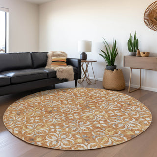 Piper Looms Mayfield Floral AMF930 Copper Machine Washable Area Rug Round Lifestyle Image Feature
