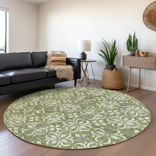 Piper Looms Mayfield Floral AMF930 Green Machine Washable Area Rug Round Lifestyle Image Feature