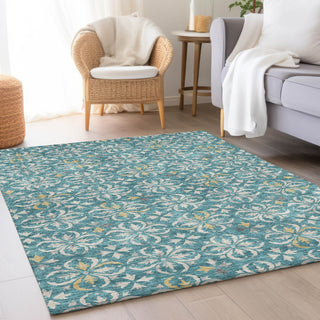 Piper Looms Mayfield Floral AMF930 Teal Machine Washable Area Rug Lifestyle Image Feature